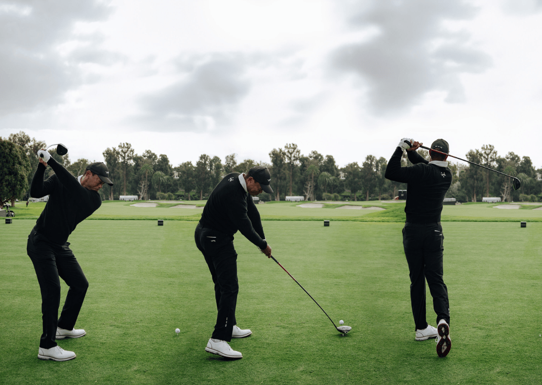 Tiger Woods wearing a sample of the Sun Day Red Pioneer Cypress