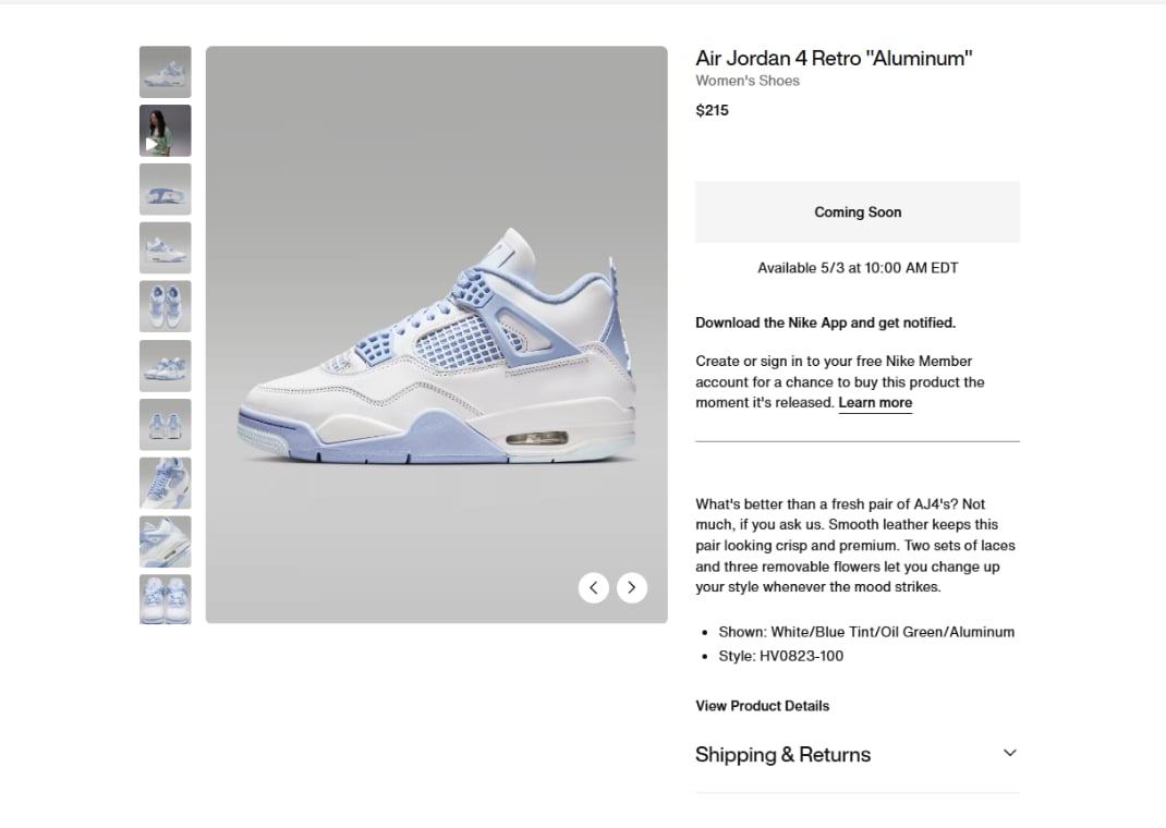 Air Jordan 4 Retro Forget Me Not (W) Nike Page