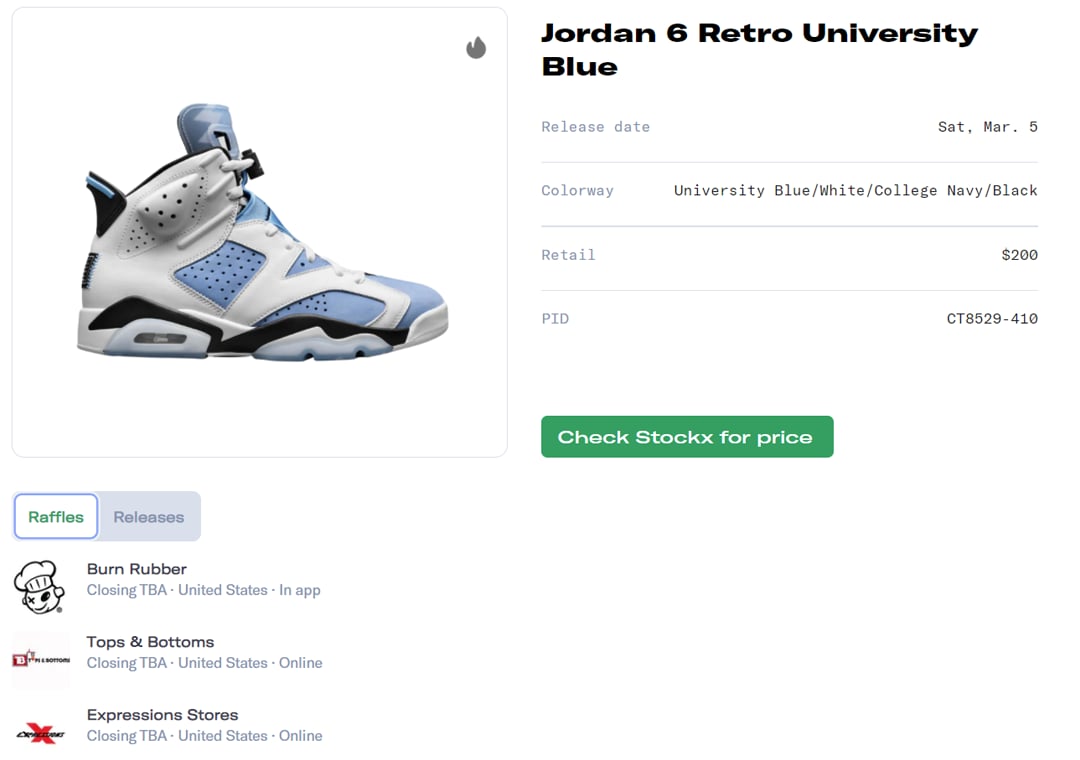 Air Jordan 6 UNC Raffle Guide