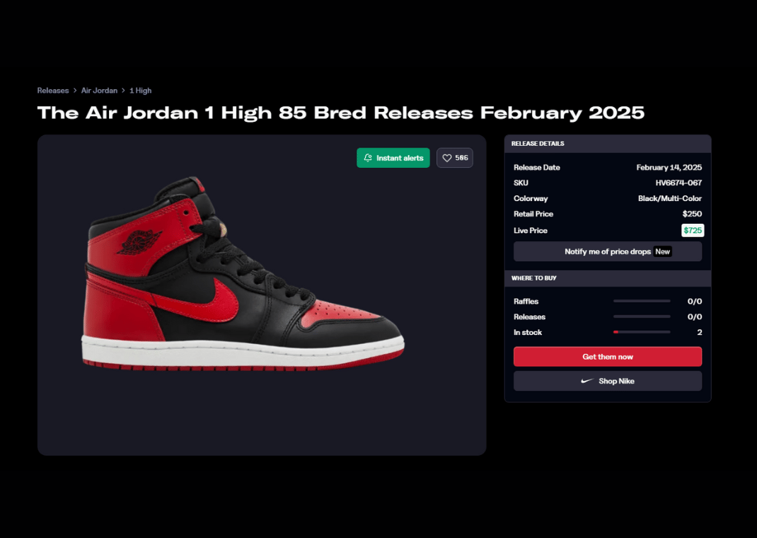 Air Jordan 1 High 85 Bred Raffle Page