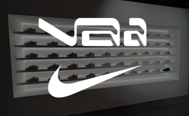Off-White x Nike Dunk The 50 Collection on display at the previous Virgil Abloh: The Codes exhibit