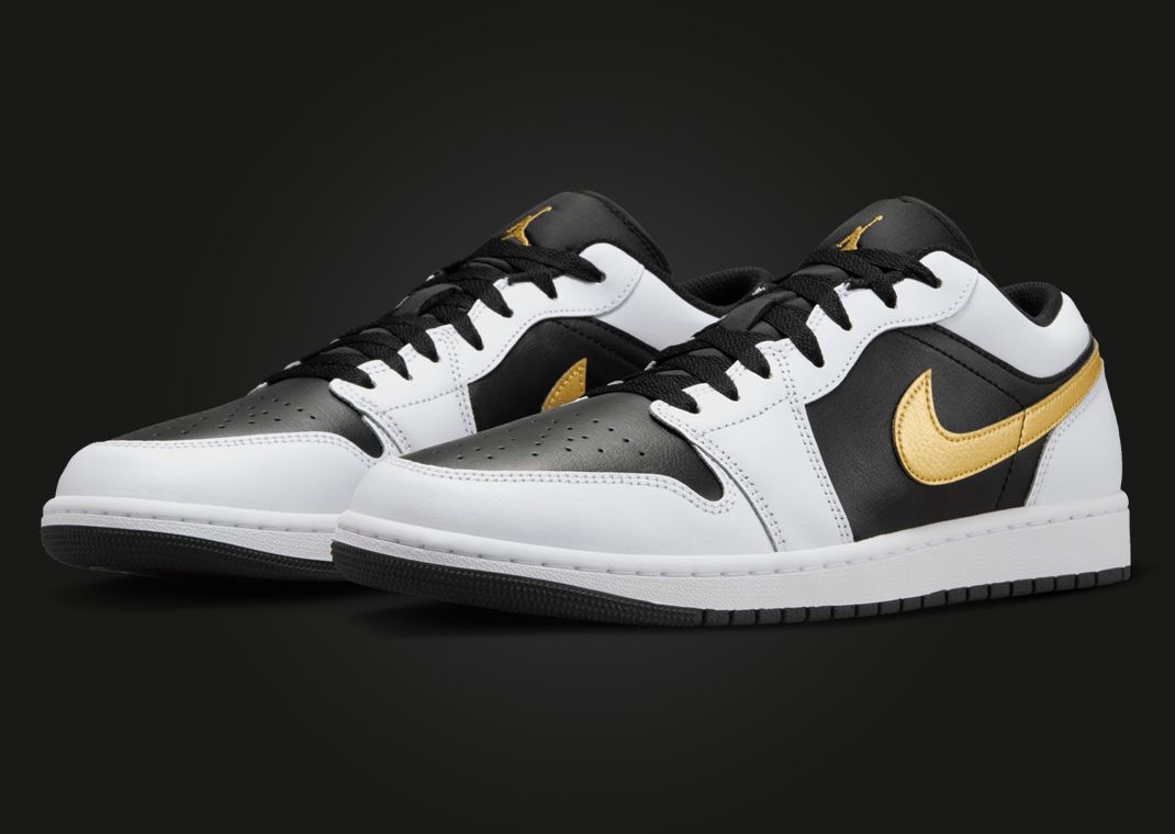 Air Jordan 1 Low White Black Metallic Gold Angle