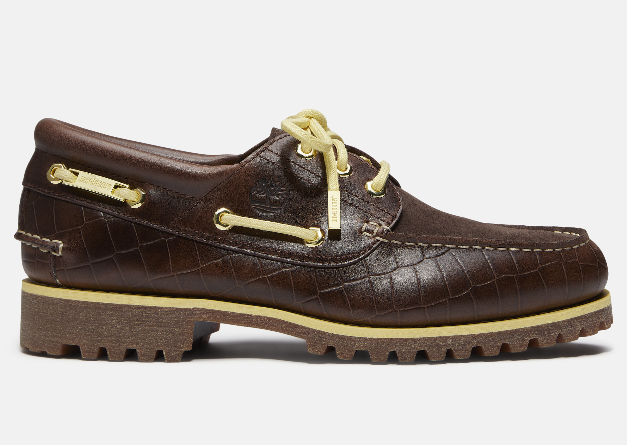 Jacquemus x Timberland Authentic Boat Shoe Dark Brown Croc - Lateral