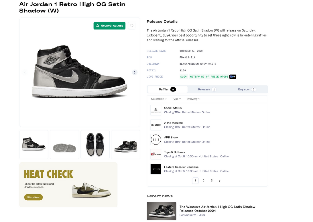 Air Jordan 1 Retro High OG Satin Shadow Raffle Page