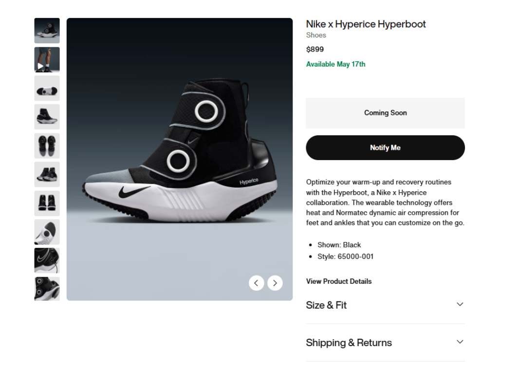 Hyperice x Nike Hyperboot product page