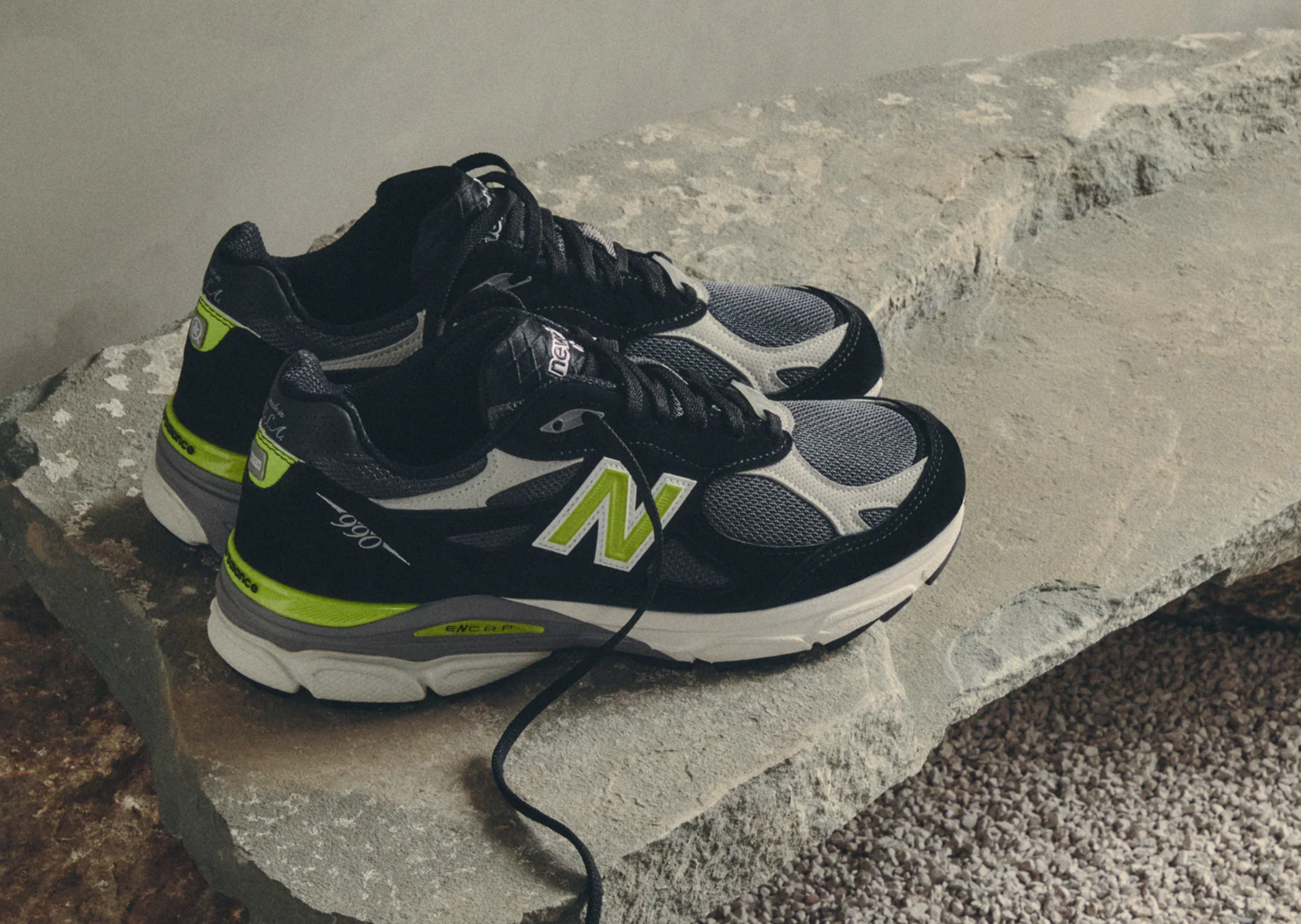 Kith x United Arrows & Sons x New Balance 990v3 Made in USA Black Oyster Mushroom