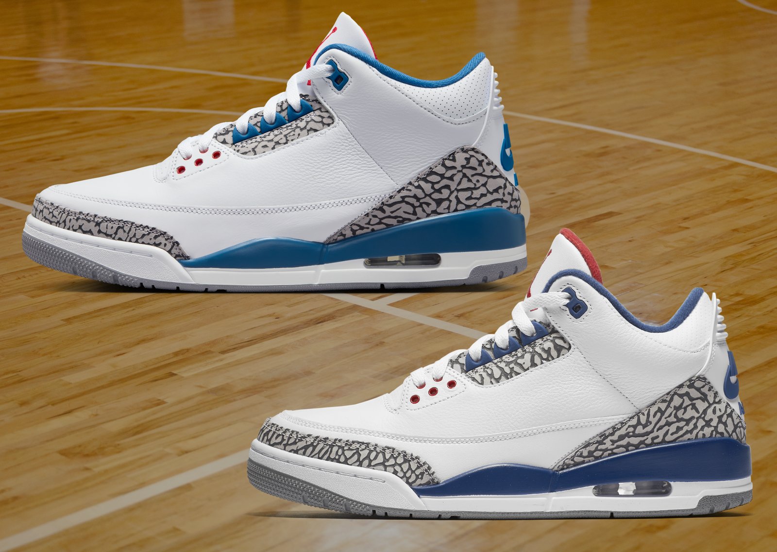 Air Jordan 3 Retro True Blue 2026 (top) vs. Air Jordan 3 Retro True Blue 2016 (bottom)