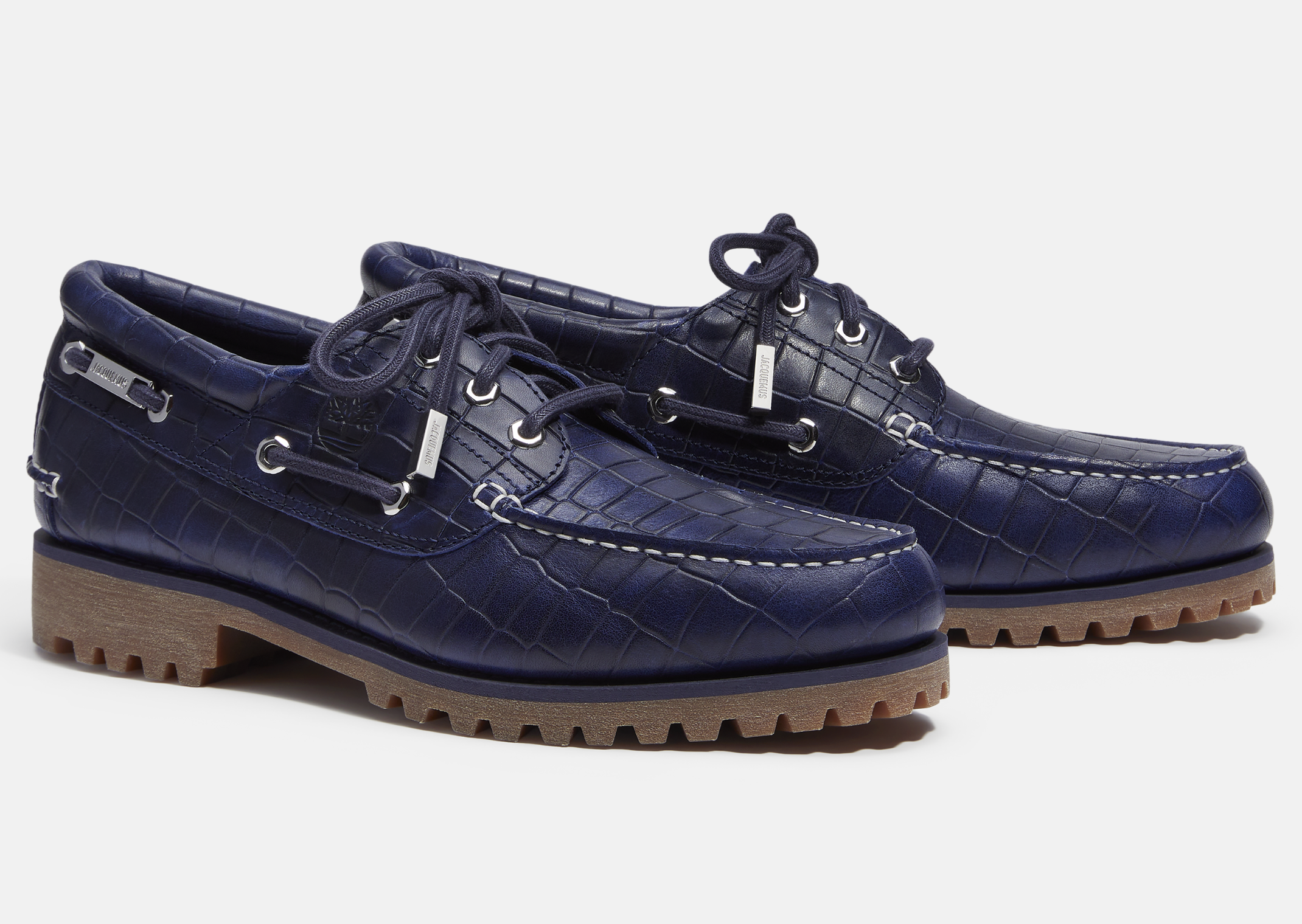 Jacquemus x Timberland Authentic Boat Shoe Navy Croc - Angle