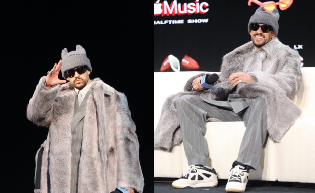 Bad Bunny Rocked the Rise Colorway of his adidas BadBo 1.0 at his Super Bowl Presser