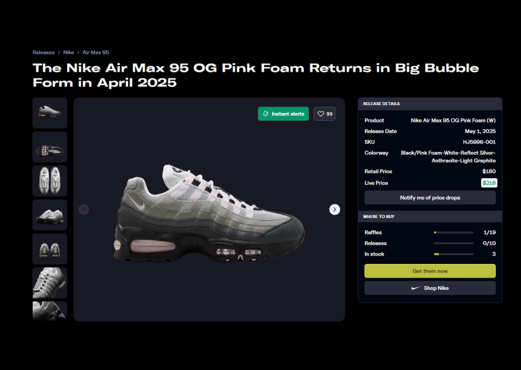 Nike Air Max 95 OG Pink Foam (W) Raffle Page
