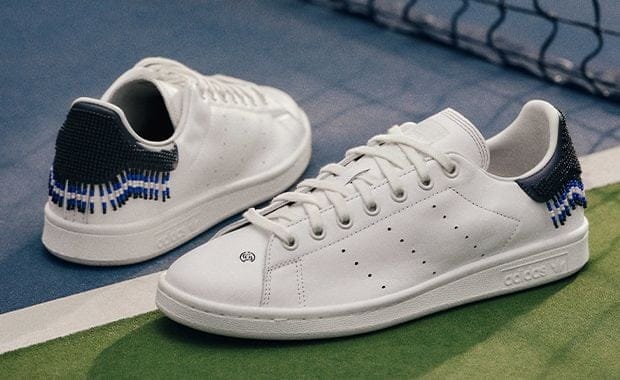 The CLOT x adidas Stan Smith Beaded White Navy Releases June 2025
