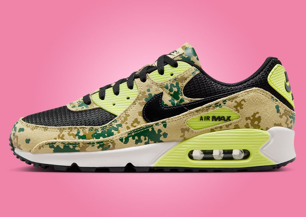NIKE★AIR MAX 90 PREMIUM★CAMO★TEAM GOLD/LIGHT LEMON TWIST Nike Air Max 90 Camo Light Lemon Twist Sneakers and Outfits