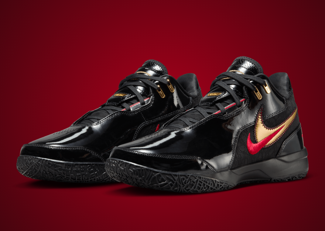 Nike LeBron NXXT Gen Ampd Black Metallic Gold University Red Angle