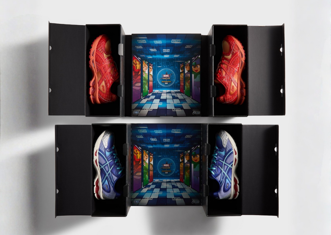 Kith x Marvel vs. Capcom x Asics Gel-Nimbus 10.1 Iron Man vs. Mega Man Packaging