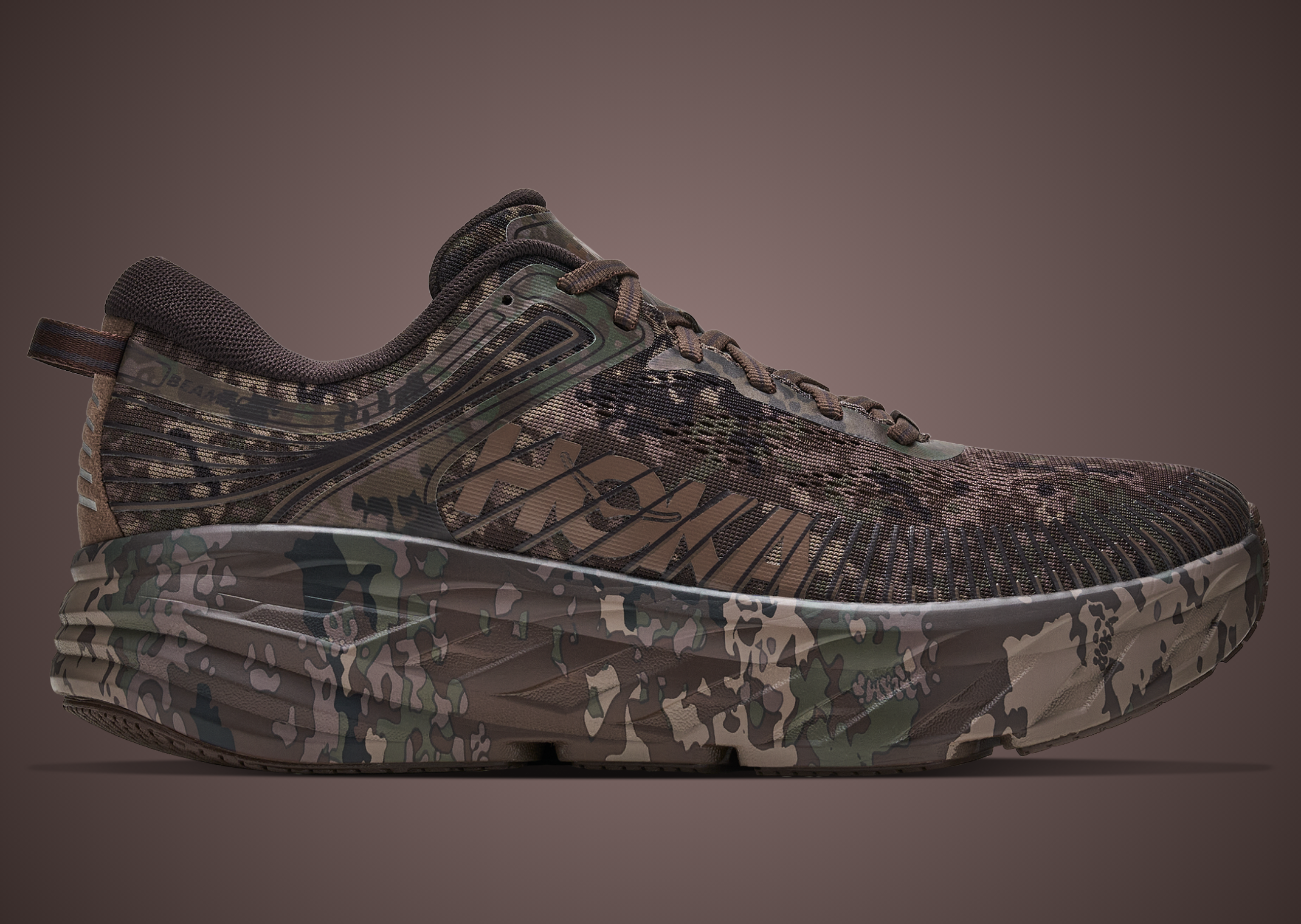 BEAMS x Hoka Bondi 7 Chestnut Camo - Lateral