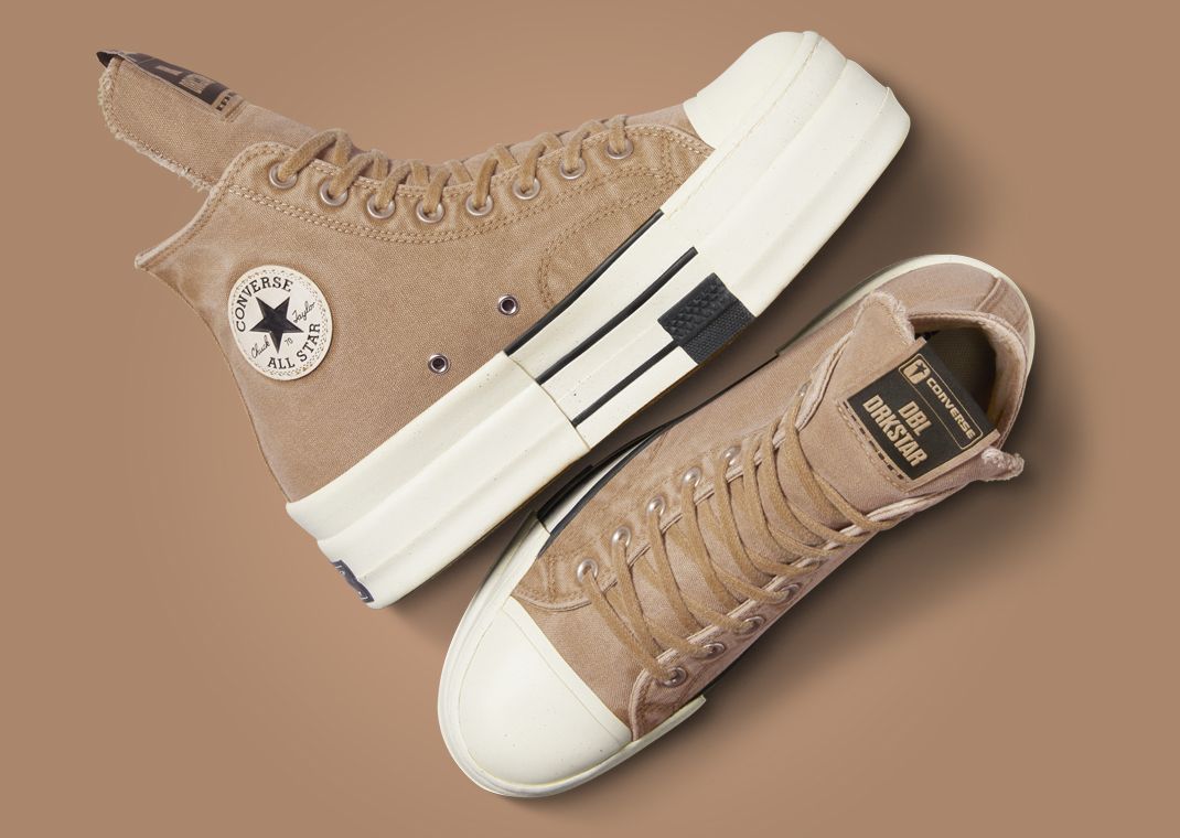 Rick Owens x Converse DBL DRKSTAR Hi Washed Canvas Blonde Medial and Top