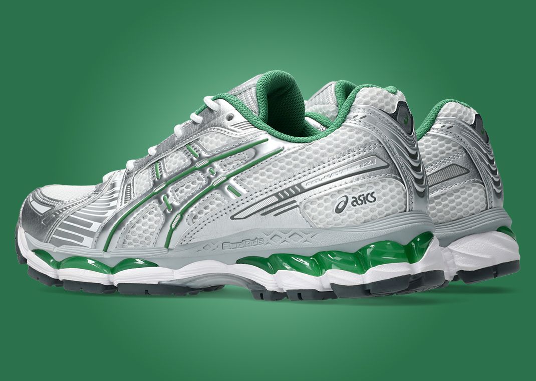 Asics Gel-Kayano 12.1 Metallic Silver Green Heel Angle
