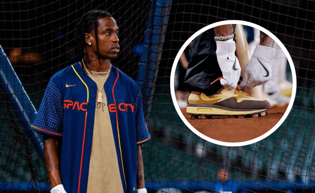Travis Scott Sports Custom Cactus Jack Nike Air Max 1 Cleats at Astros Game
