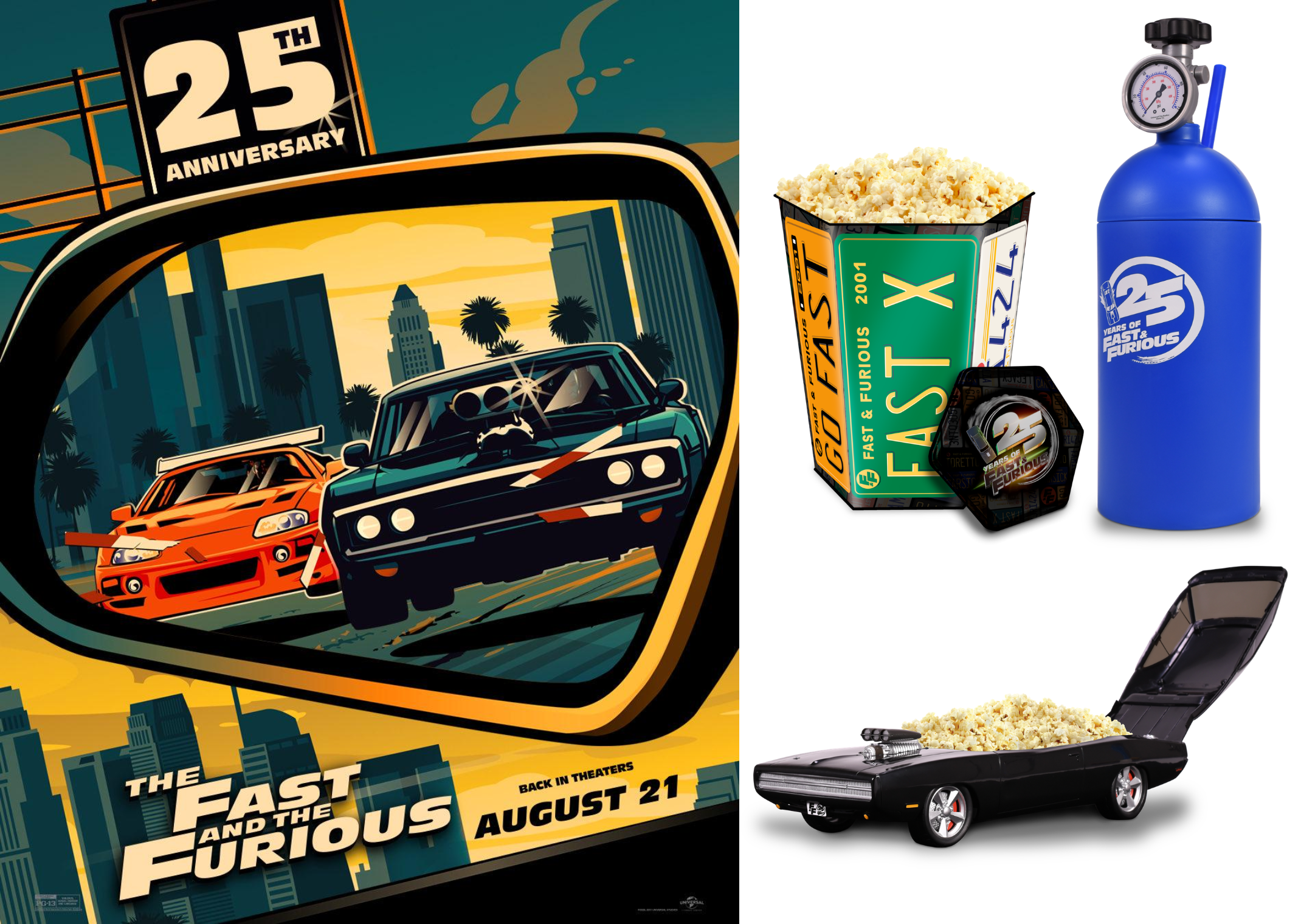 The Fast & the Furious 25th anniversary poster & popcorn bucket/drink collectibles