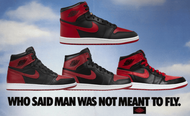 Jordan 1 High '85 Bred (top) compared to the 2016 (left), 2013 (center) and 2011 (right) Jordan 1 Bred Retro