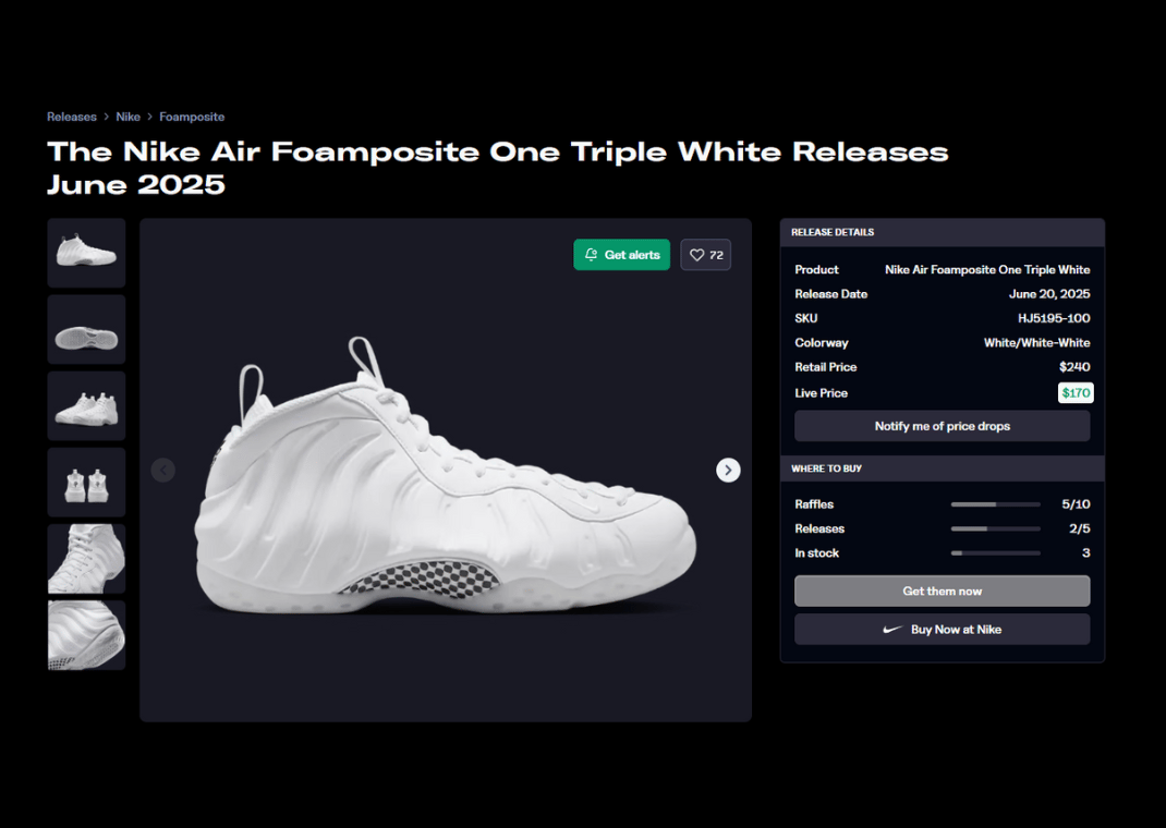 Nike Air Foamposite One Triple White Raffle Page