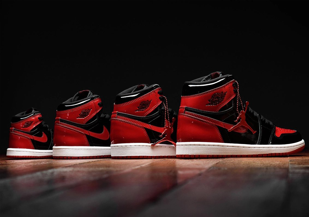 Air Jordan 1 Retro High OG "Patent Bred" full-family sizing
