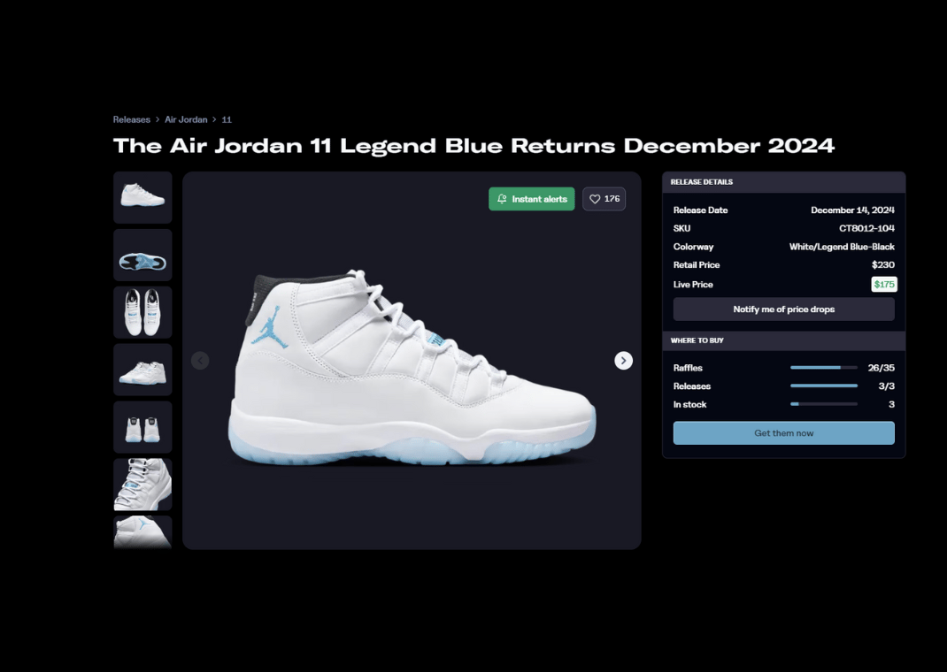 Air Jordan 11 Retro Legend Blue Raffle Page