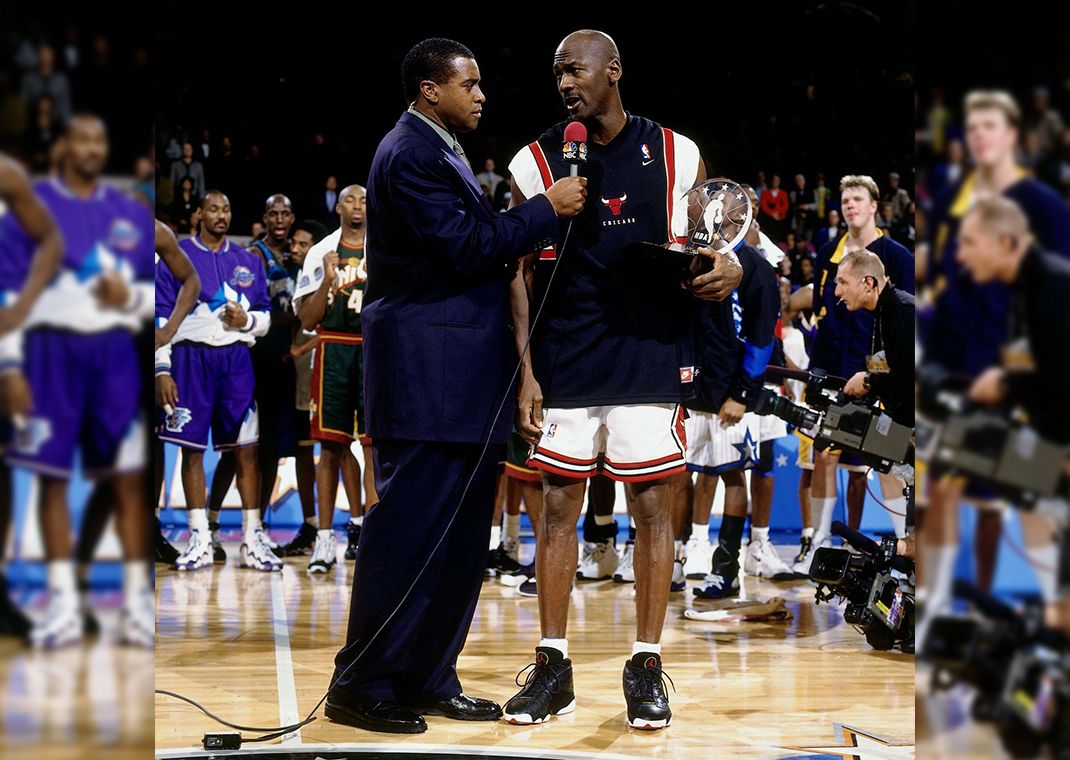 Michael Jordan wearing the Air Jordan 13 Playoff in the NBA All-Star Game (1998)