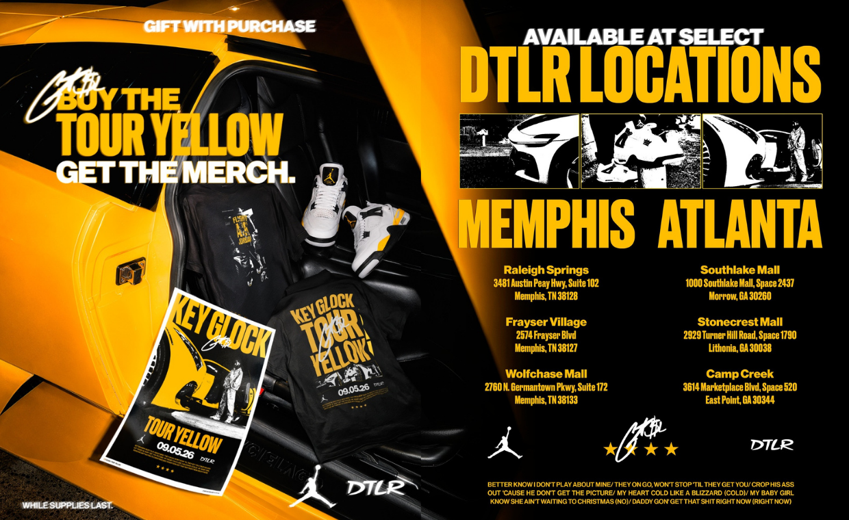 Key Glock and Jordan Team Up for a Tour Promo Tee to Match the Tour Yellow Jordan 4 Retro