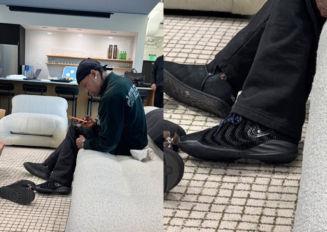 Travis Scott wearing the Caitlin 1 in black