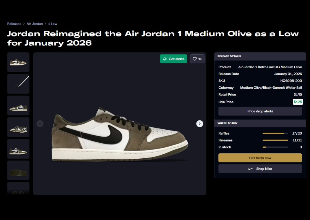 Where to Buy the Air Jordan 1 Retro Low OG Medium Olive