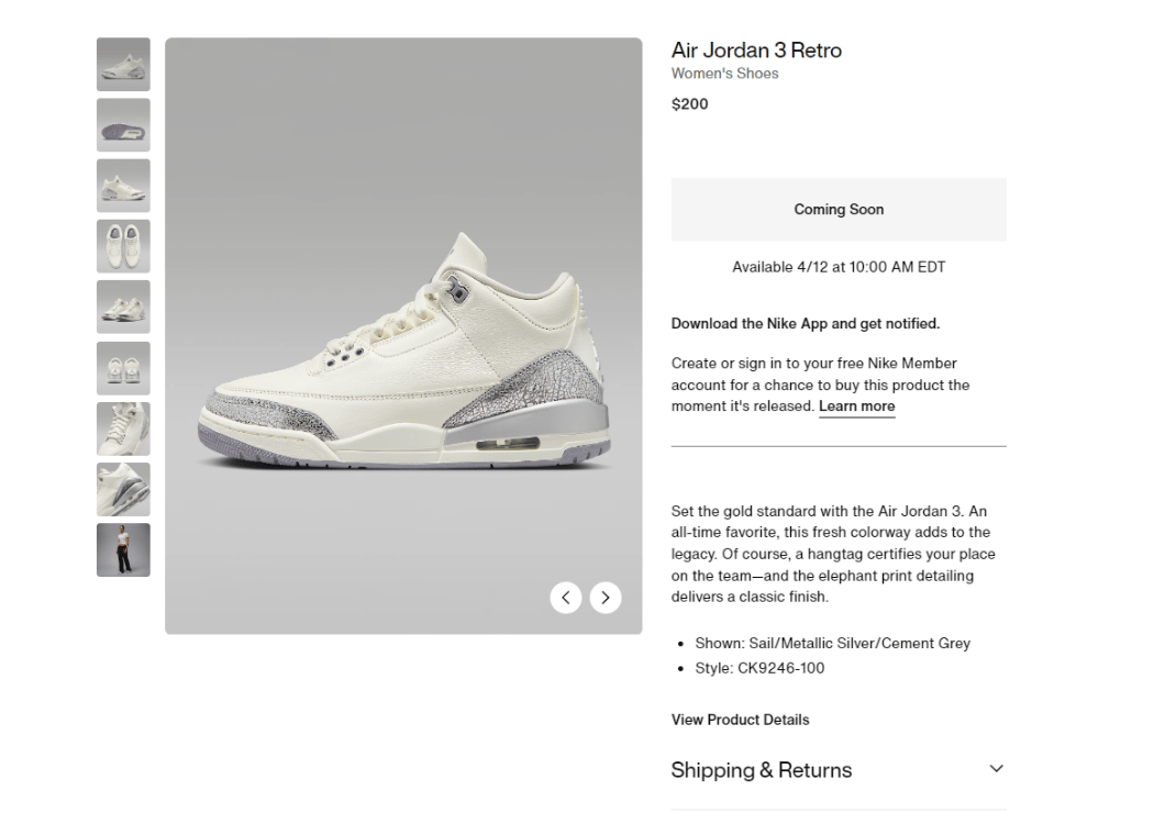 Air Jordan 3 Retro Sail Metallic Silver (W) Nike Page