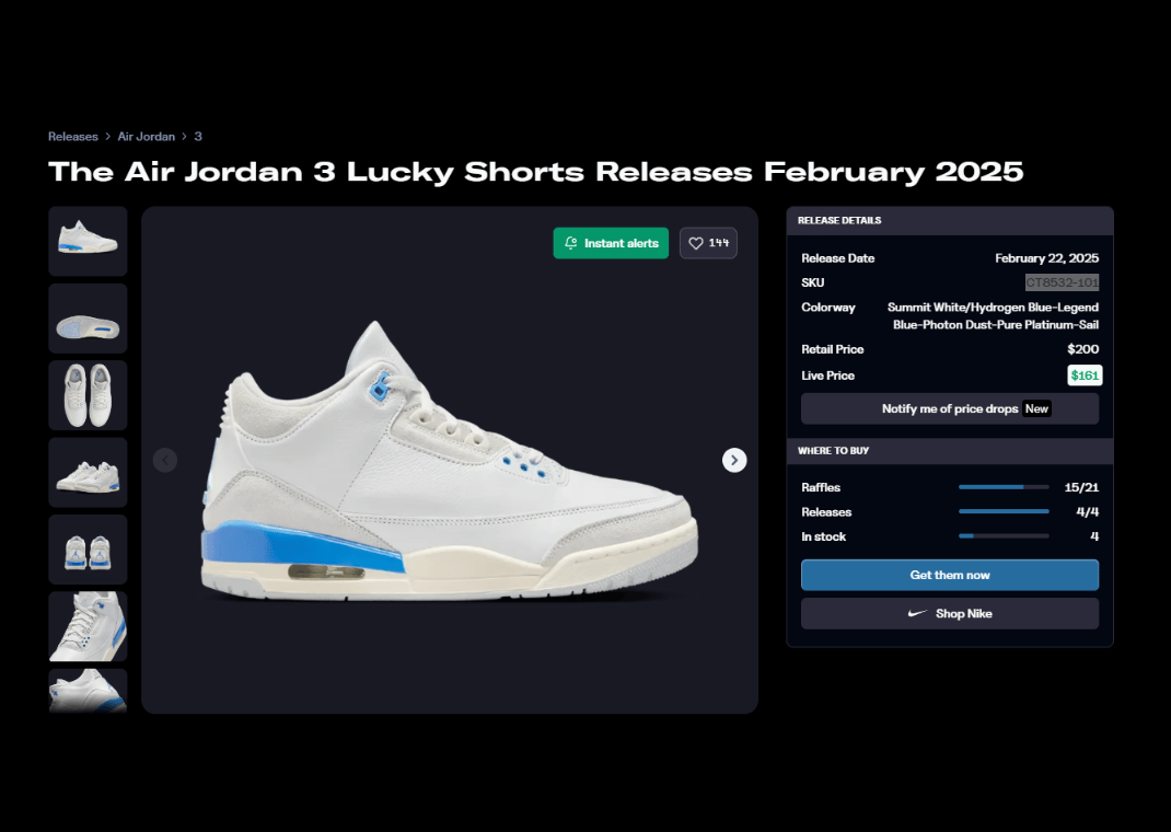 Air Jordan 3 Retro Lucky Shorts Raffle Page