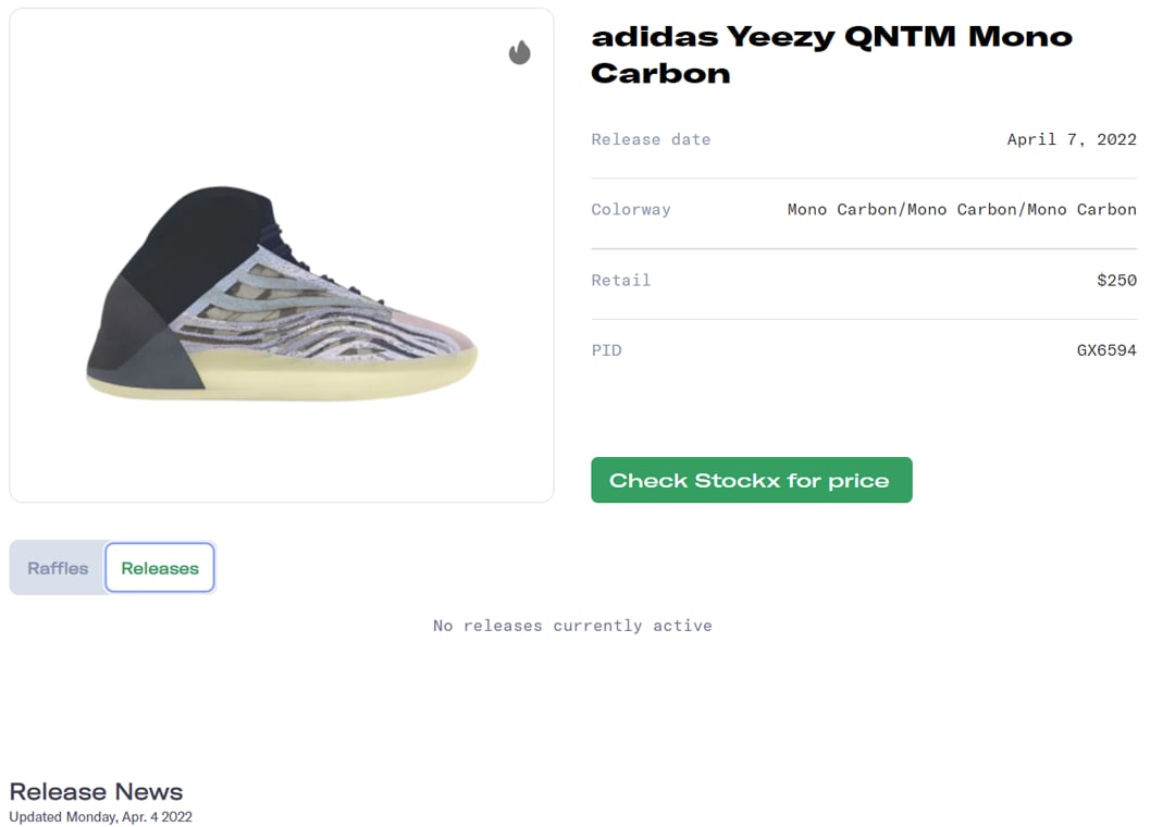 adidas Yeezy QNTM Mono Carbon Release Guide