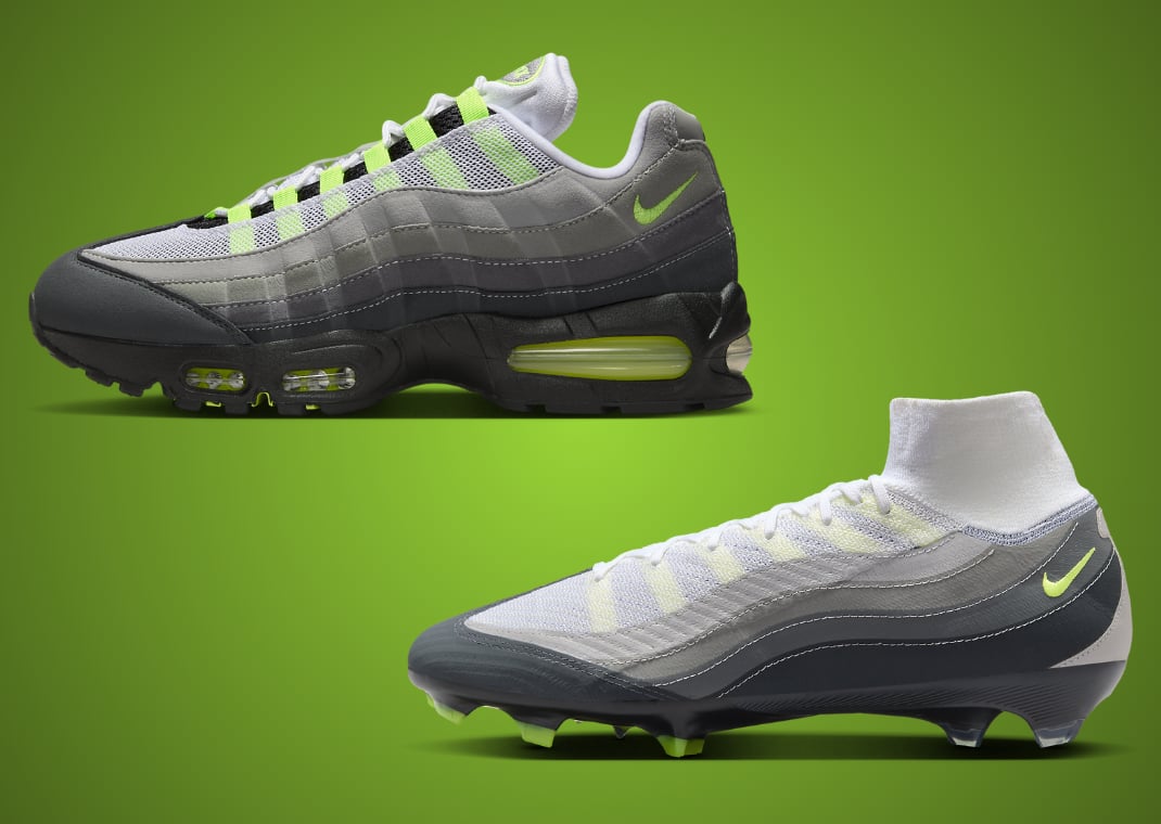 Nike Air Max 95 OG Neon (Top) vs. Nike Zoom Superfly 10 Elite Air Max 95 SE FG Neon (Bottom)