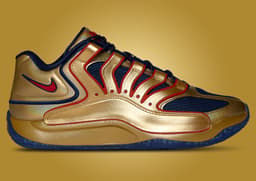 Nike KD 18 Immortalized Metallic Gold Blue Void Lateral