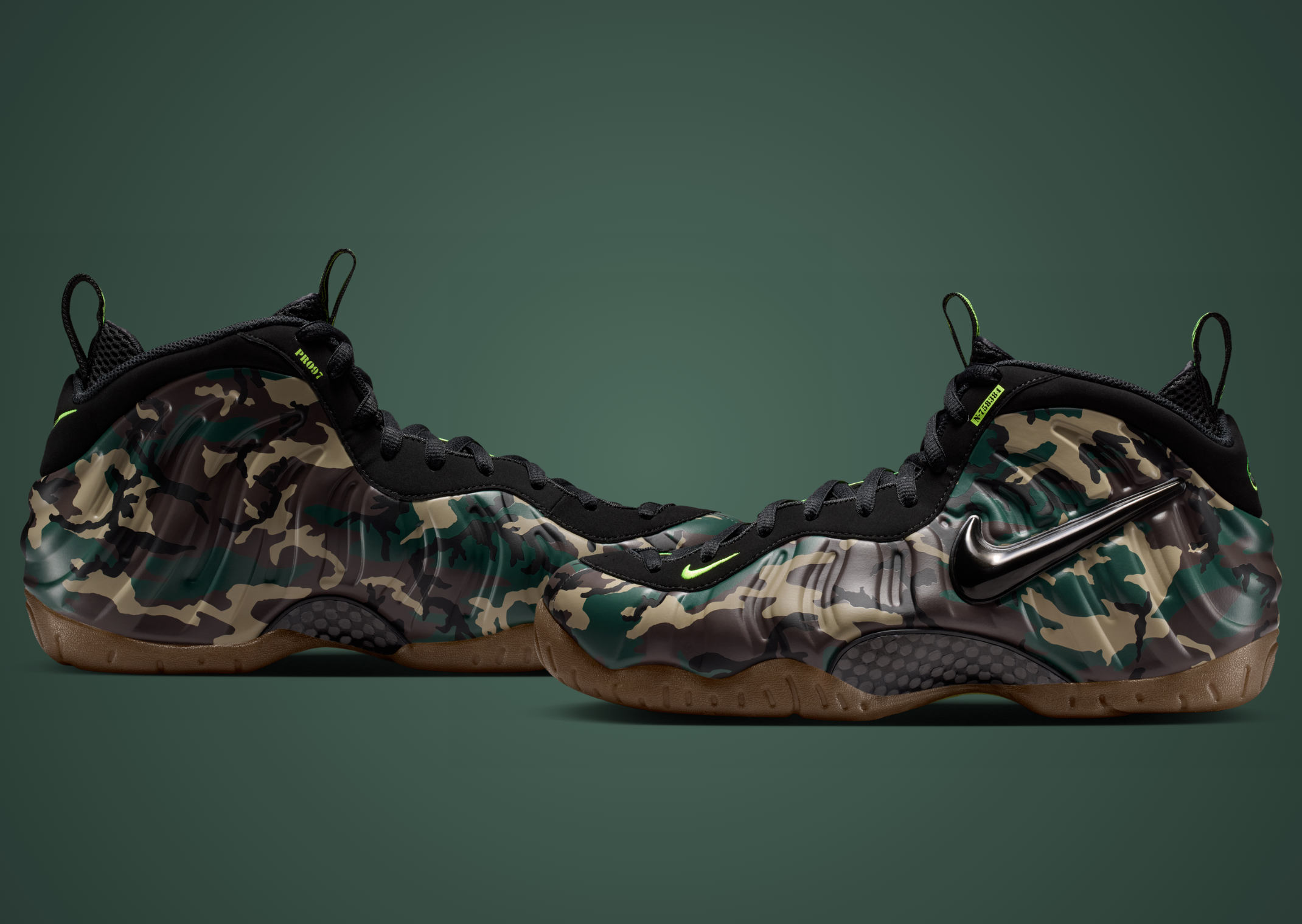 Nike Air Foamposite Pro Camo pair crossed