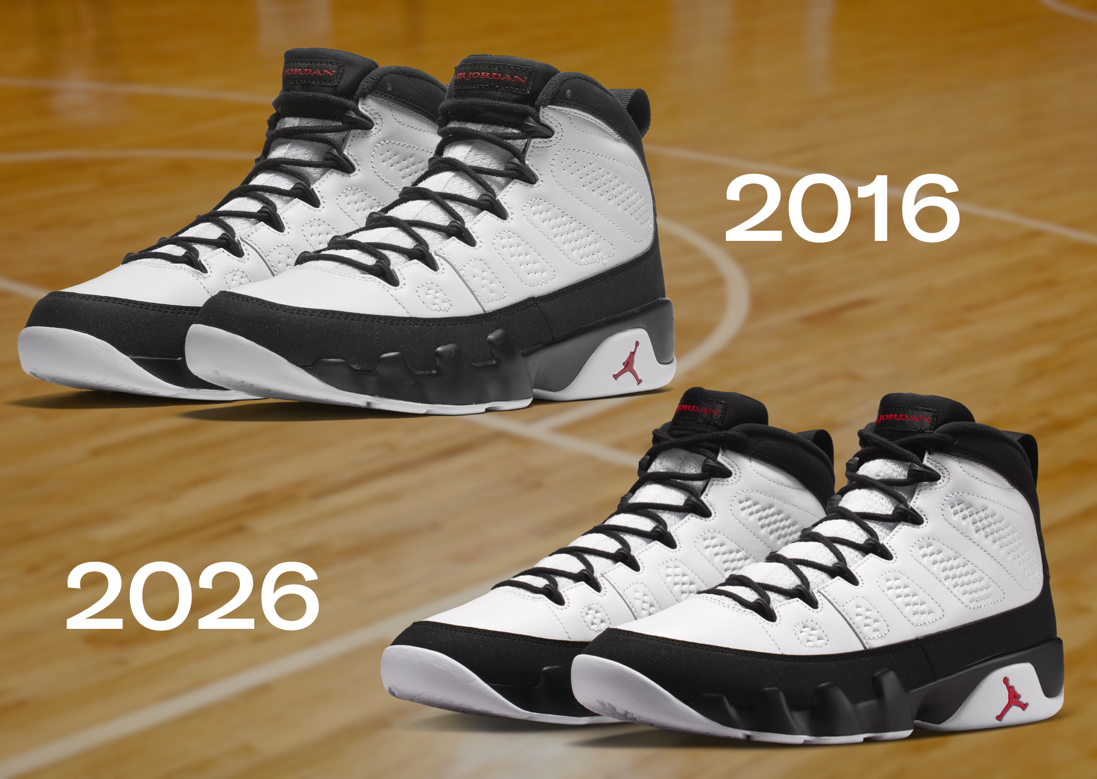 Air Jordan 9 Retro Space Jam (2016) vs. Air Jordan 9 Retro Space Jam (2026)
