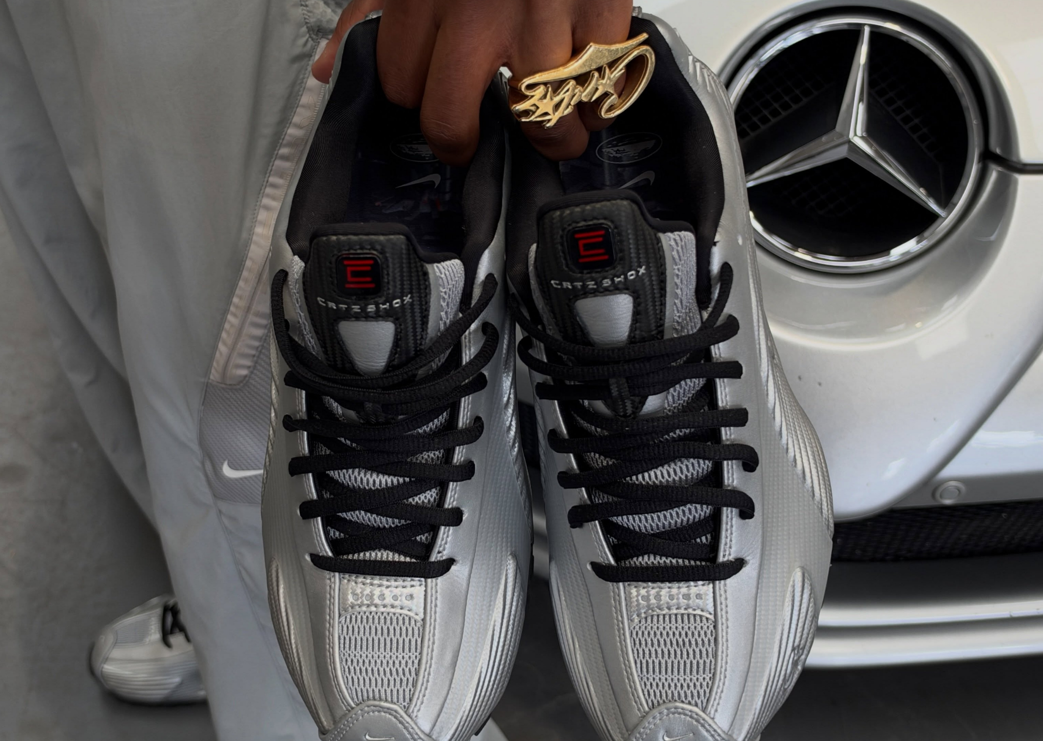 Corteiz x Nike Shox R419 Metallic Silver