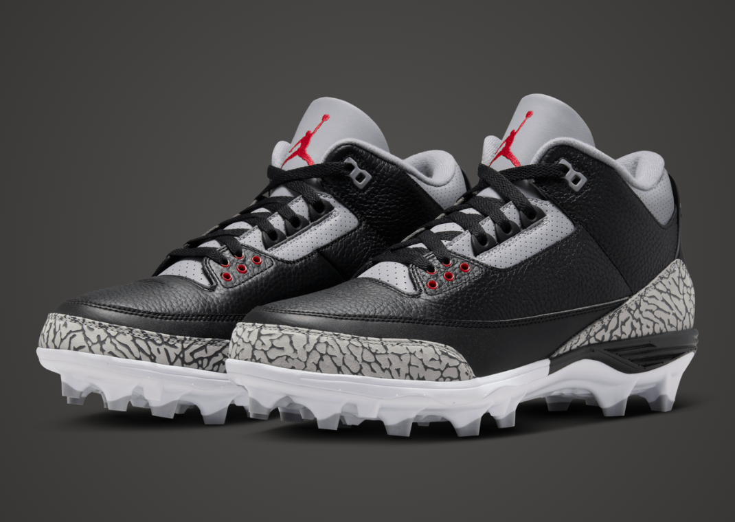 Air Jordan 3 Mid TD Cleat Black Cement Angle