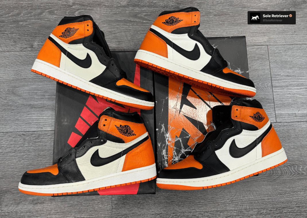 2015 (left) vs. 2025 (right) Air Jordan 1 High Shattered Backboard