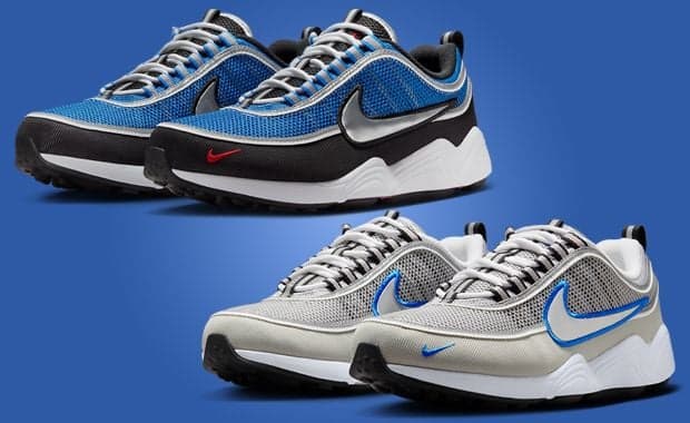 Nike Air Zoom Spiridon Metallic Silver Signal Blue and Signal Blue