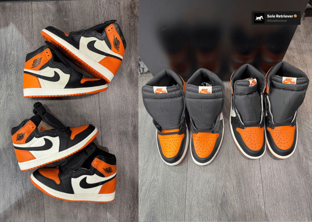 2015 (top/left) vs. 2025 (bottom/right) Air Jordan 1 High Shattered Backboard
