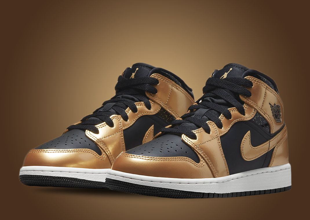 Air Jordan 1 Mid SE Glitter Black Metallic Gold (GS)