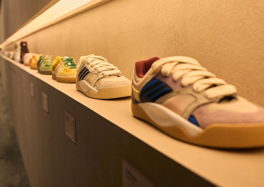 Sample Bad Bunny x adidas sneakers on display in Puerto Rico