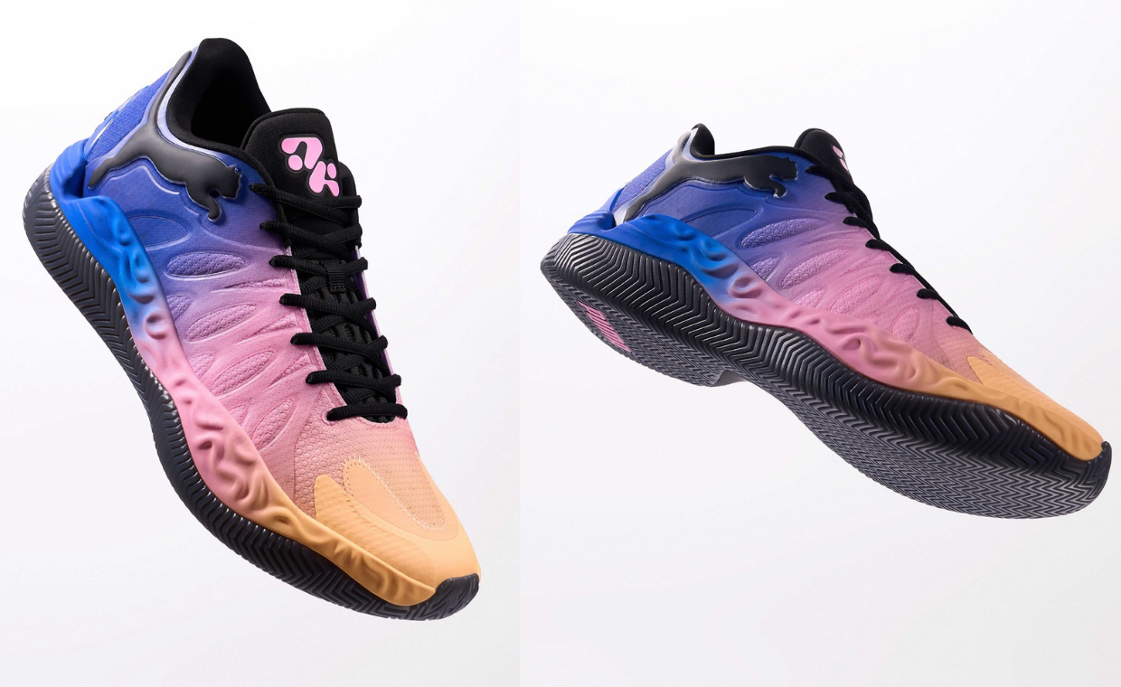 Puma Hali 1 IY player exclusive in blue-to-orange sunset gradient with quilted upper and translucent TPU cage, designed for Isaac Yacob