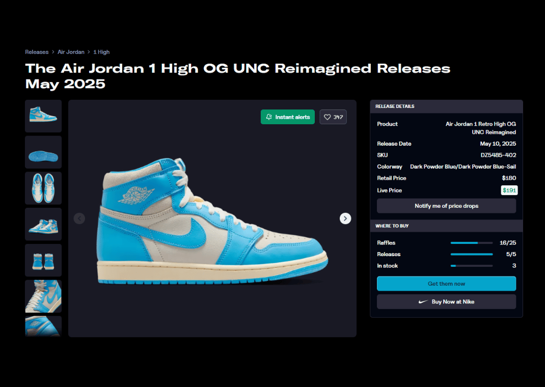 Air Jordan 1 Retro High OG UNC Reimagined Raffle Page