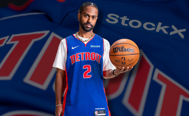 Big Sean Wearing the New StockX Sponsored Detroit Pistons Jersey