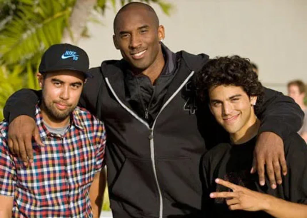 Eric Koston (left), Kobe Bryant (center), and P-Rod (right) on set of Rodriguez's commercial
