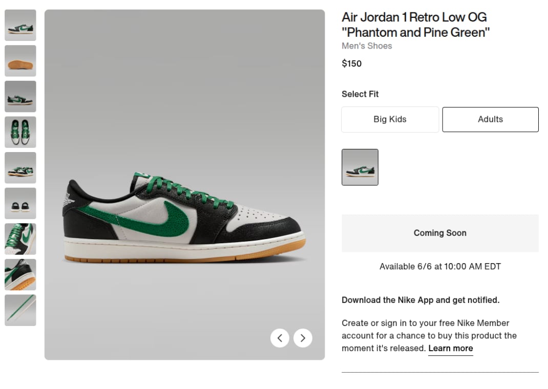 Air Jordan 1 Low OG Phantom Pine Green